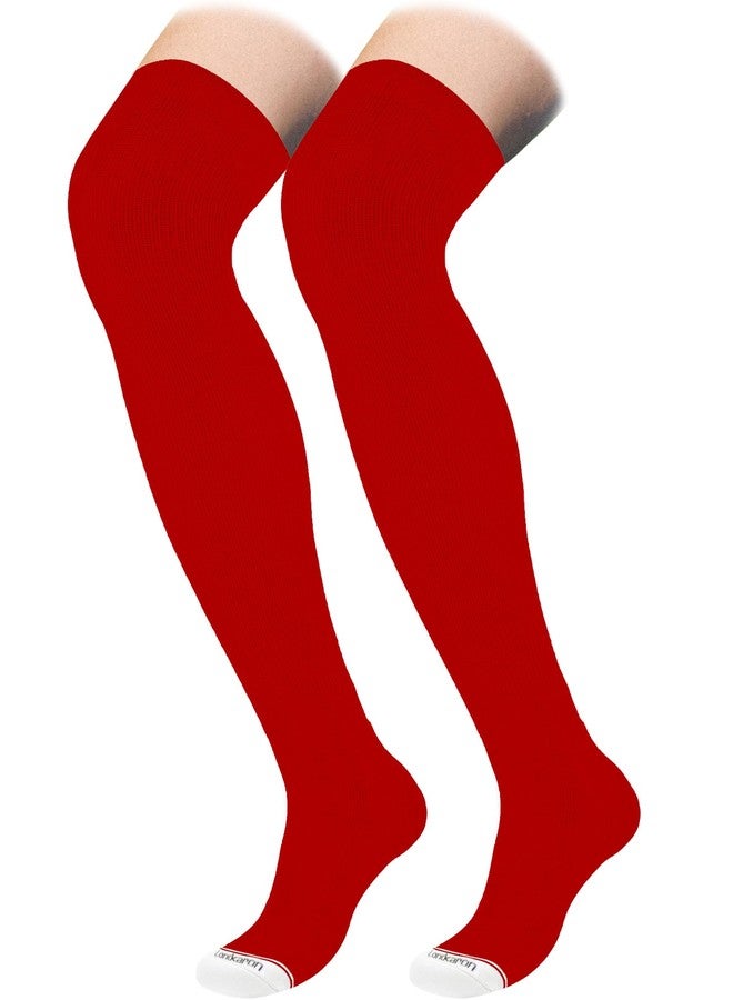 Londkaron Elite Baseball/Softball Socks Over The Knee, Extra Long Football Socks (Red/White, Large) - Image 1